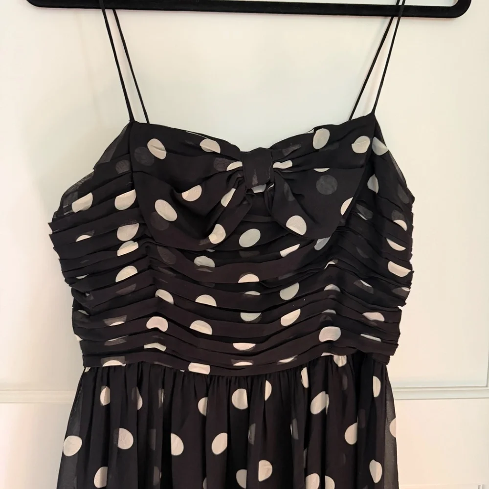 DÔEN Maryanna bow-detailed ruched polka-dot silk-georgette midi dress NWT - Picture 5 of 10